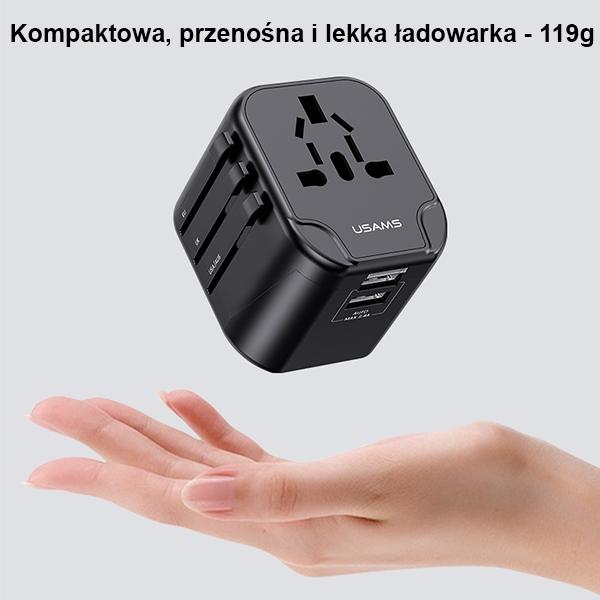 Usams Adapter Siec. 2Xusb T55 12W4W1 Us/Au/Eu/Uk Czarny/Black Cc173Tc01 (Us-Cc173) Univesal Travel Charger