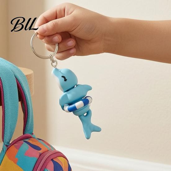 Marine Animal Toy 3D Printed Articulated Dolphin Figurine, Swim Ring Fidget Toy, Sea Keychain Pendant Flexible Joints Decor for Backpack Handbag Purse