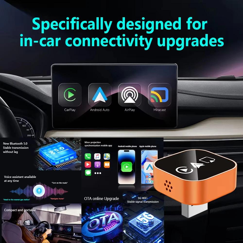 4-in-1 Wireless Carplay Adapter Android Auto Connect Airplay Mirror Link Screen USB Plug To Play for Apple and Android CarPlay