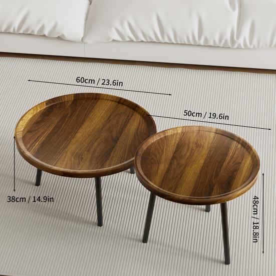 Tea Table Combo, Coffee Table Set, Round Side Table Set in 2 Sizes, Easy Assembly Nesting Coffee Tables, Mid Century Round Coffee Table