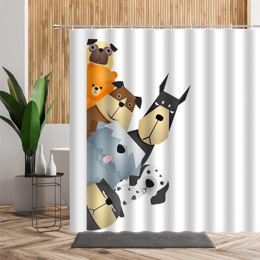 Cartoon Cute Animal Shower Curtain Cat Dog Anime Printed Bathroom Decor 3D Waterproof Bath Fabric Home Curtains For Children