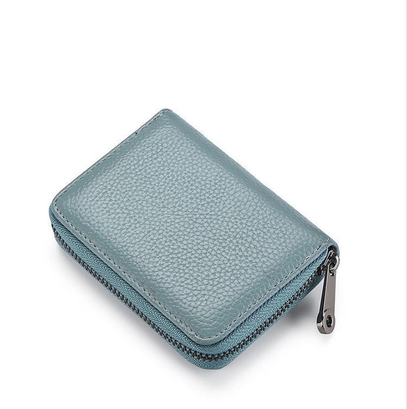Multi Slot Card Holder Vintage Small Wallet Women Men Business Bank Credit Card Bag Male Coin Pouch Solid Leather Zipper Wallet