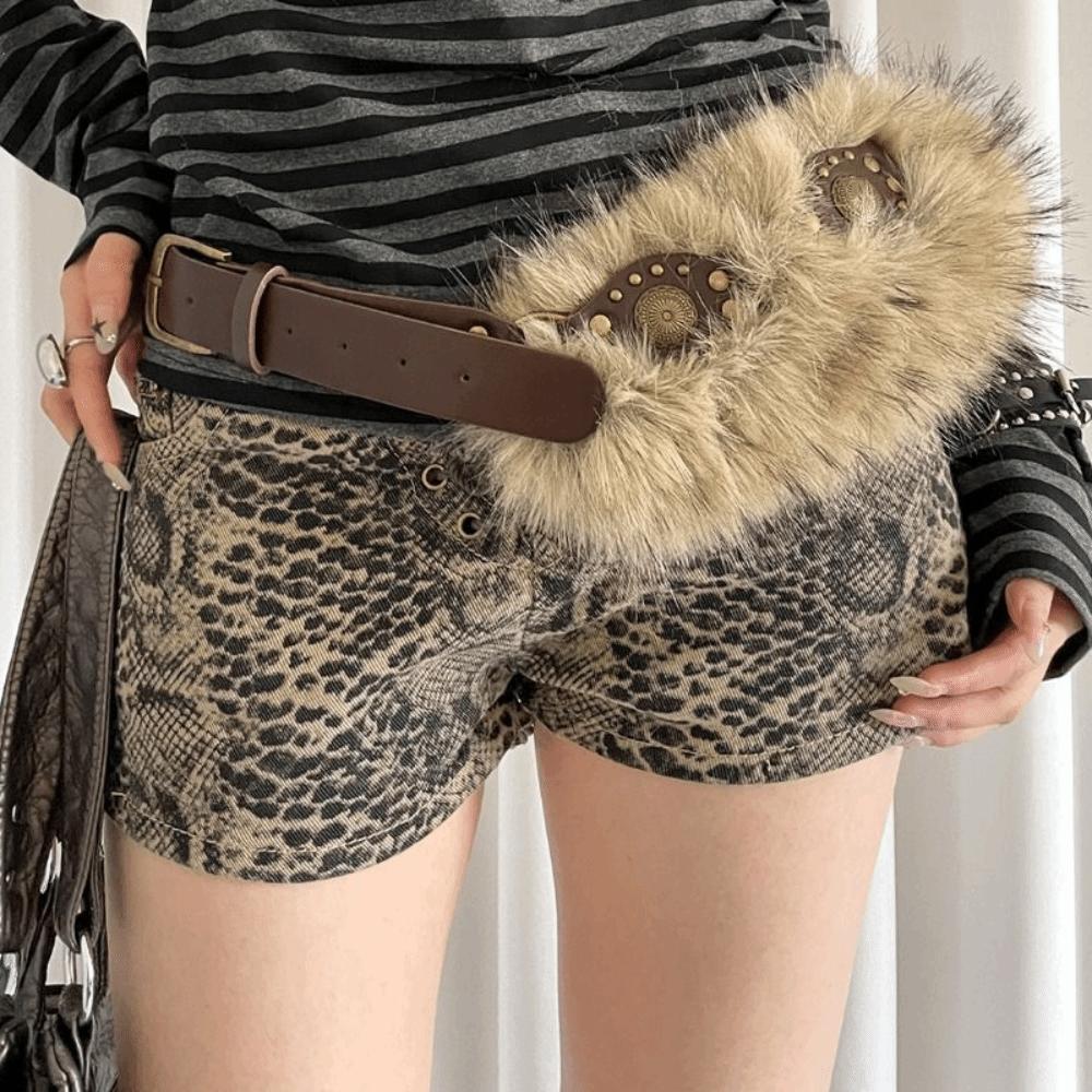 PU Leather Furry Waistband Spicy Girl Style Y2K Waistband Vintage Plush Belt  Female/Girls