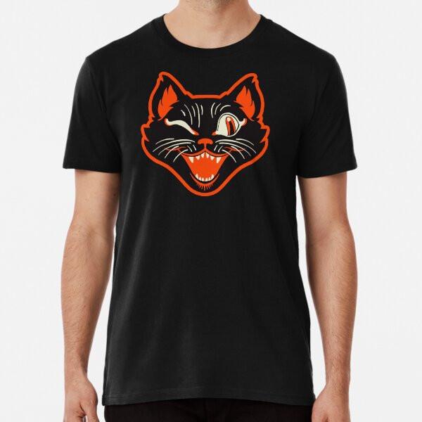 Retro Vintage Halloween Black Cat Winking Fa S to 5XL Made in the AU/USA T-Shirt