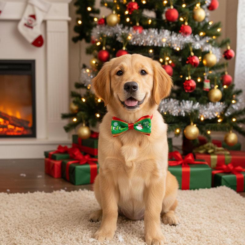 Festive Christmas Pet Bow Tie Dog Collar with Bowknot Holiday Accessory for Dogs Perfect for Parties and Special Occasions