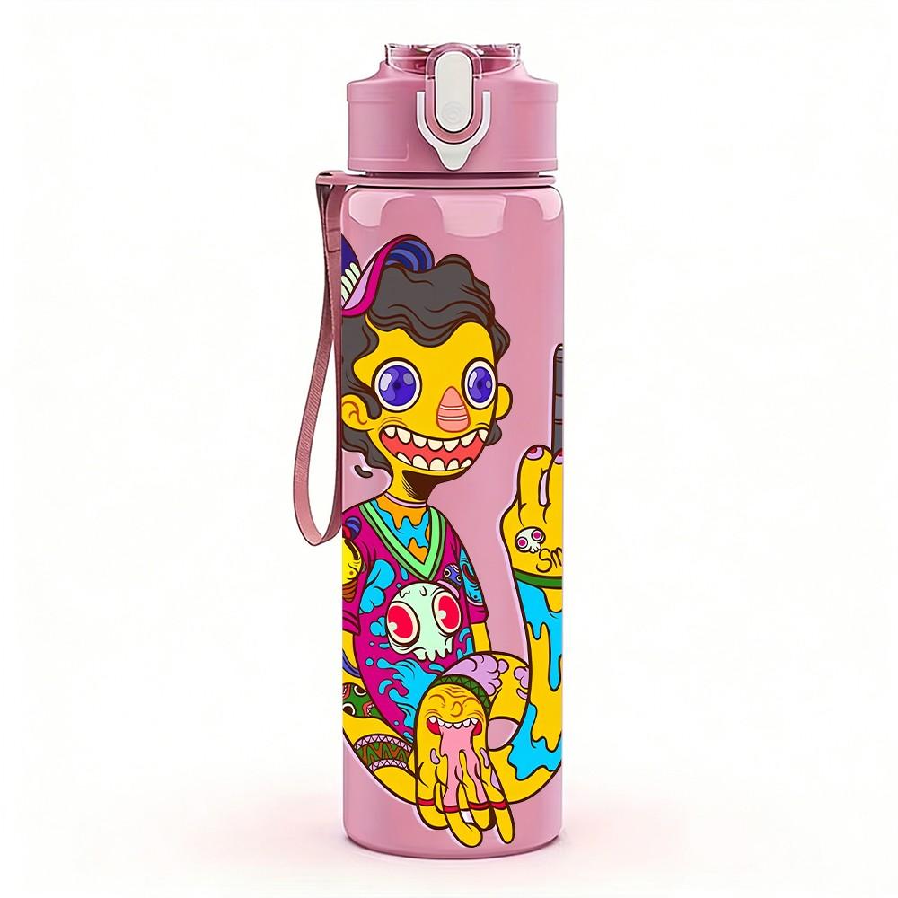 1PC Colorful Hip Hop Dancer Figure 750ml Color Plastic Sports Water Bottle Leakproof Flip Straw Lid Suitable for Sports Office Home Use