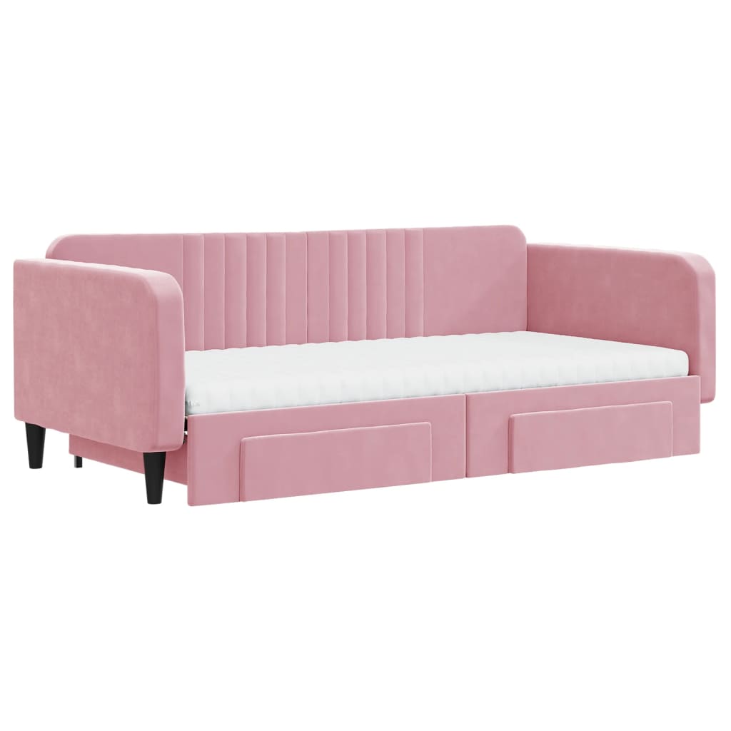 Extendable Daybed with Drawers Pink 100x200 cm Velvet