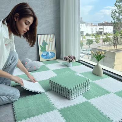 Soft Plush Foam Puzzle Mat Carpet Tiles for Living Room Bedroom Baby Play Area Non-Slip Interlocking Floor Rug Baby Play Mat