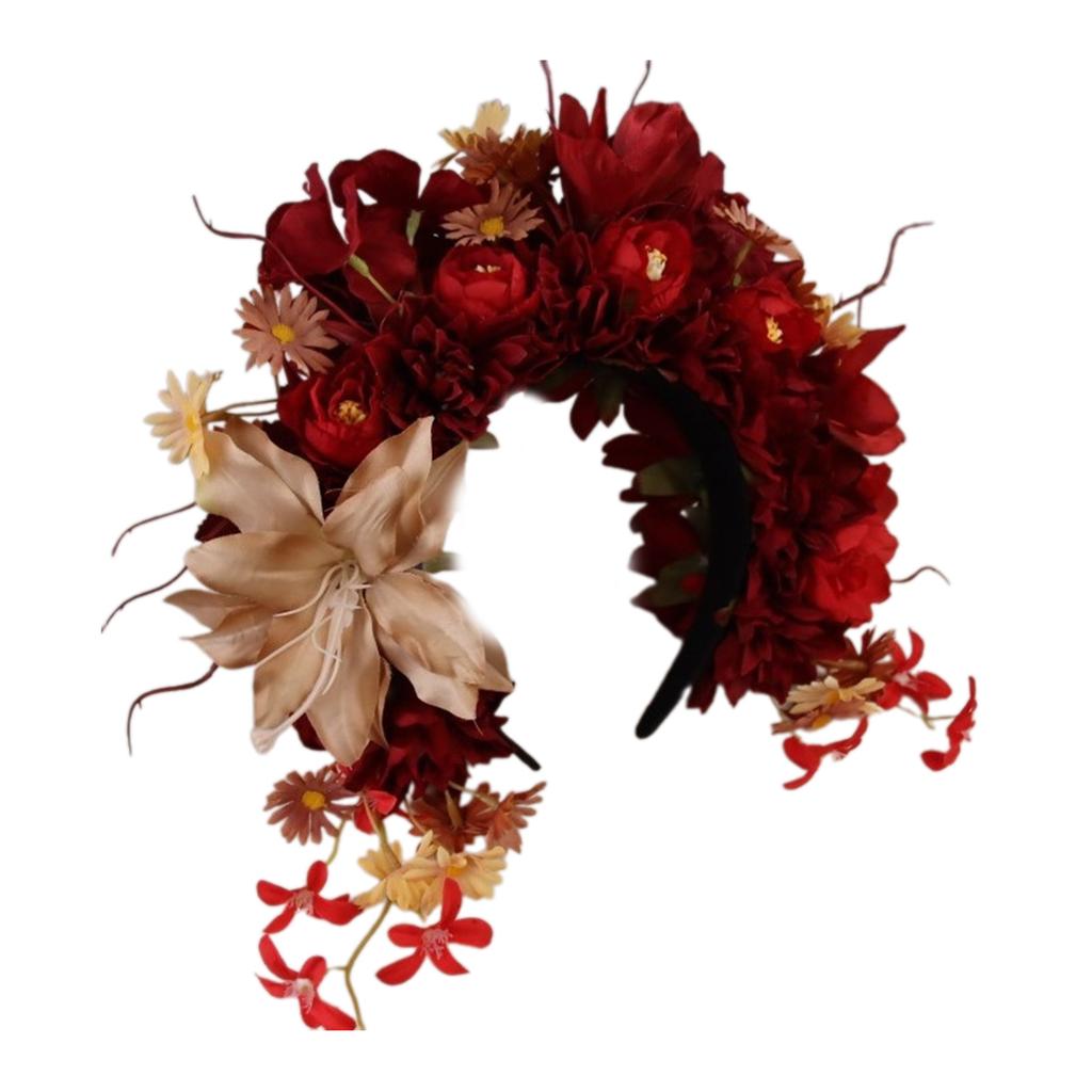 Bohemian Flower Headband Bridal Hair Ornaments Floral Hairband for Women Hair Bands Spring Wedding Garlands Crown Wreath