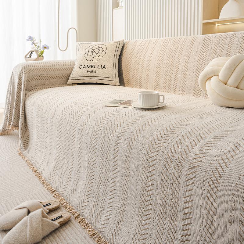 Home Sofa Cover Design Fishbone Pattern 3 Seater Sofa Cover Full Set Anti-cat Scratching Non-slip Sofa Blanket