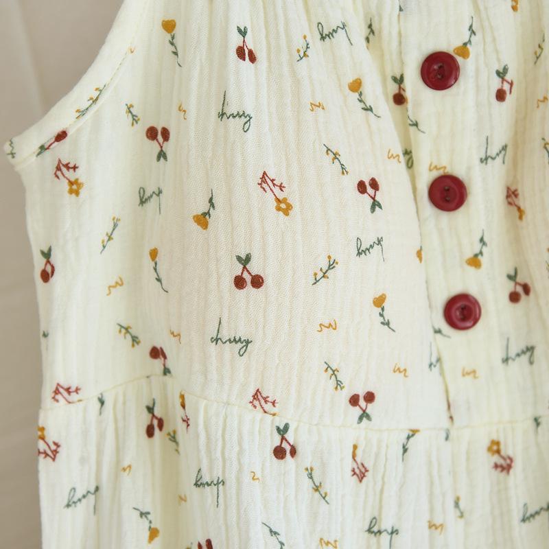 Girl's Floral Bubble Double-Layer Crinkle Cotton Nightgown with Built-In Bra Pads