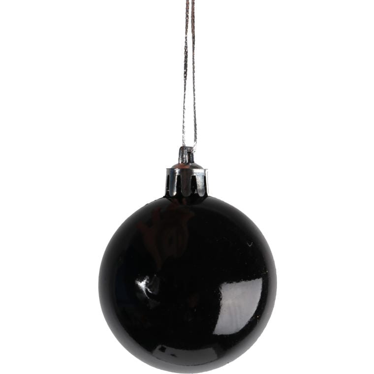 Set of 12 Black Plastic Baubles in a Tube - Matte and Glossy 7cm