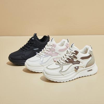 Winter Chunky Platform Running Sneakers for Women Anti-Slip Lace-Up Faux Fur Lining Walking Shoes Women's Warm Fleece Lined Workout Tennis Sneakers