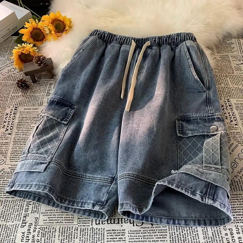 

Shorts Pants Women Summer Cotton Vintage Loose Large Size Casual Wide Leg Pants Shorts XXXXL темно-синього кольору