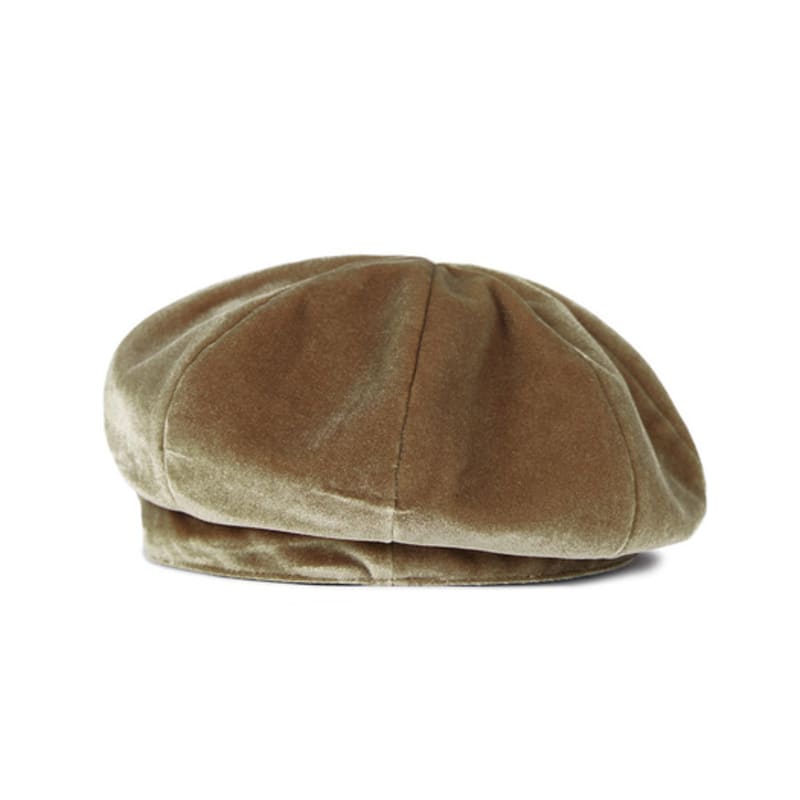 VARZAR VA Square Stud Octagon Velvet Beret Beige