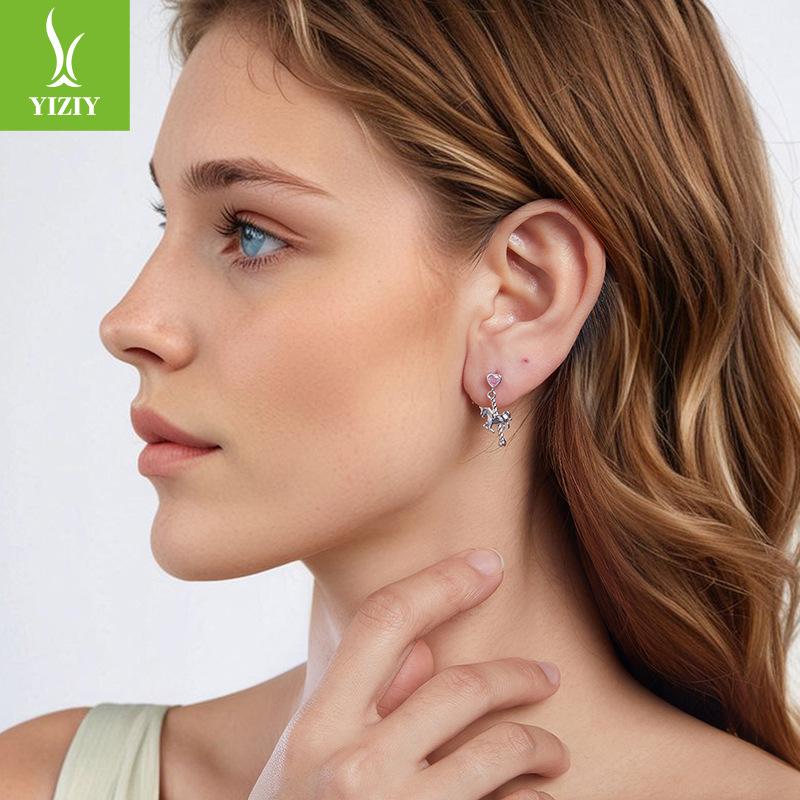 Carousel Stud Earrings For Women, Personalized Love Pony S925 Sterling Silver Fun Earrings Earrings