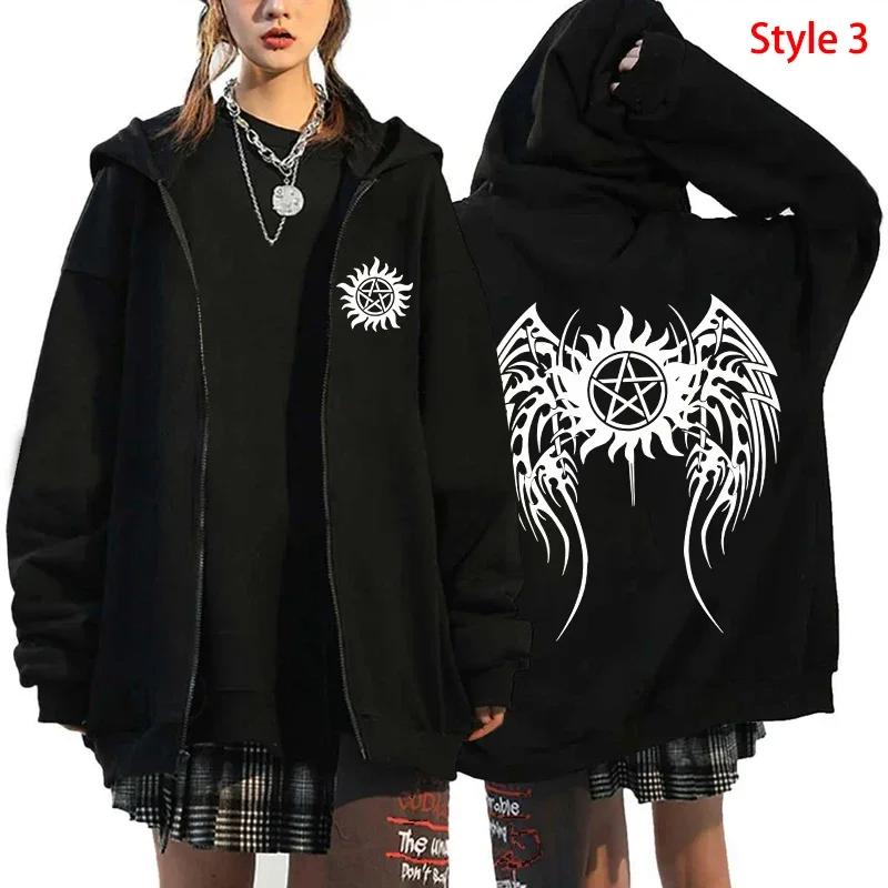 Mode Unisex Herbst Winter Mantel Übernatürlicher Aufdruck Reißverschluss Hoodie Lässige Langarm Oberteile Damen Herren Harajuku Reißverschluss Sweatshirt