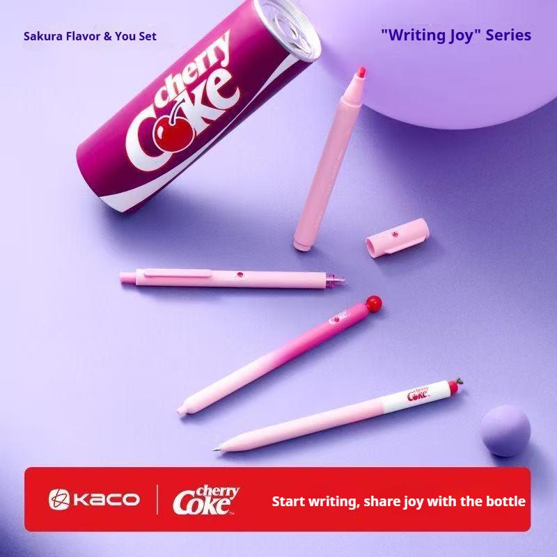 KACO x Cherry Coke Collab"Sakura Flavor"Gel Pen Set,Cute Soda Can Design,Smooth Quick-Dry Ink,Large Capacity,Perfect for School
