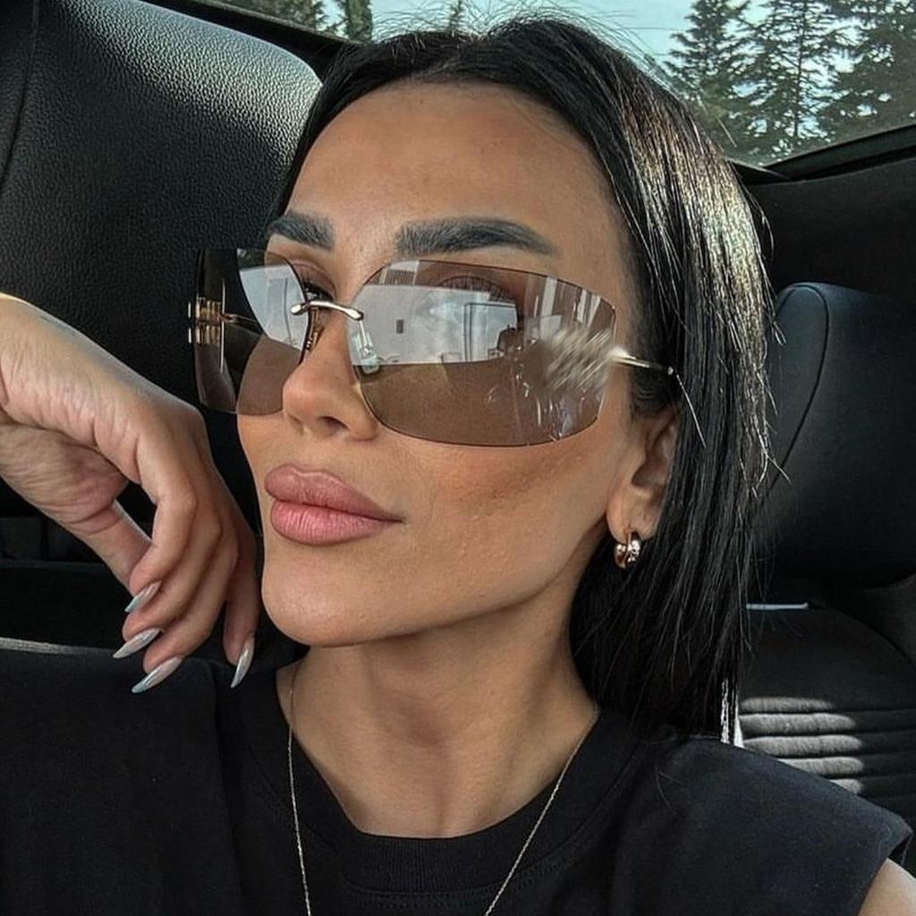 Lunettes de soleil carrées sans monture tendance pour femmes hommes surdimensionnées enveloppantes tendance grande monture lunettes de soleil
