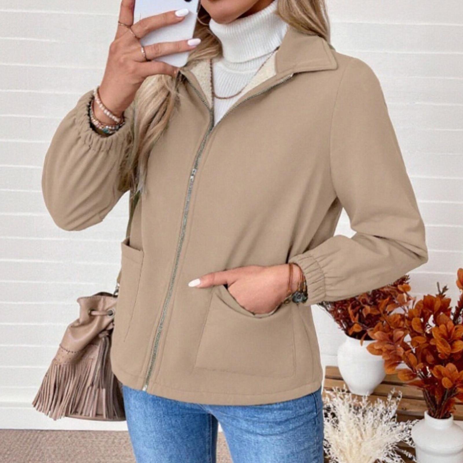 

Женская модная повседневная куртка с лацканами, однотонная, с карманом на молнии XL тёмно-синий