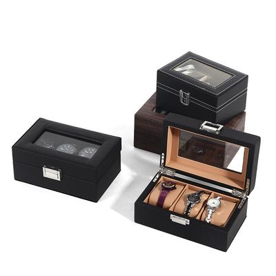 Watch Case Box Leather Glass Cover Dustproof Watch Display Case