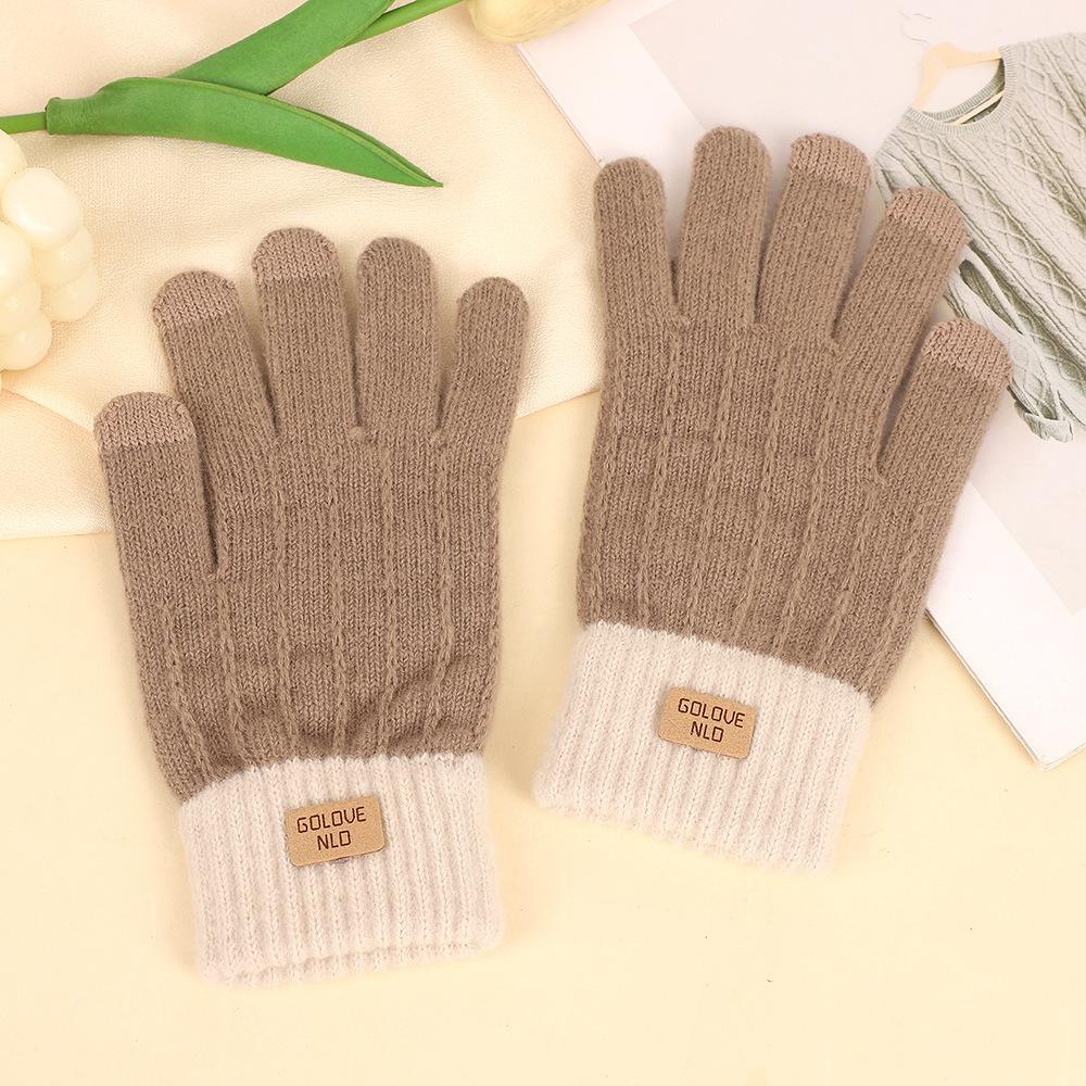 Winter new knitted thermal gloves men's and women's thickened cycling wool finger gloves
