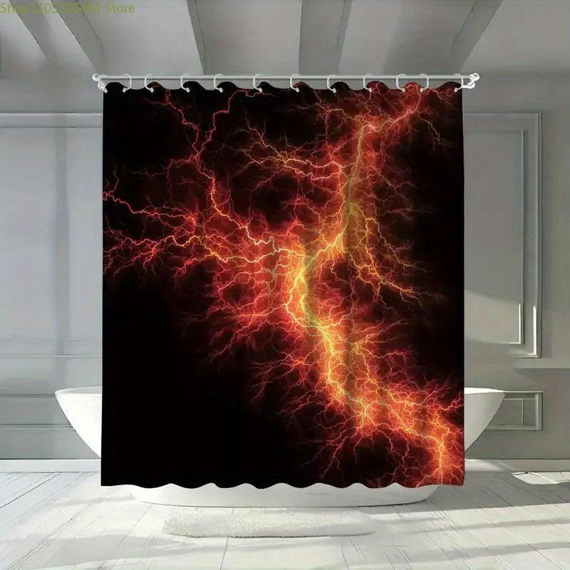 A Vibrant Lightning Shower Curtain with a Passionate Flame Theme, Perfect for Halloween, Includes 12 Hooks, Measuring 180*180C