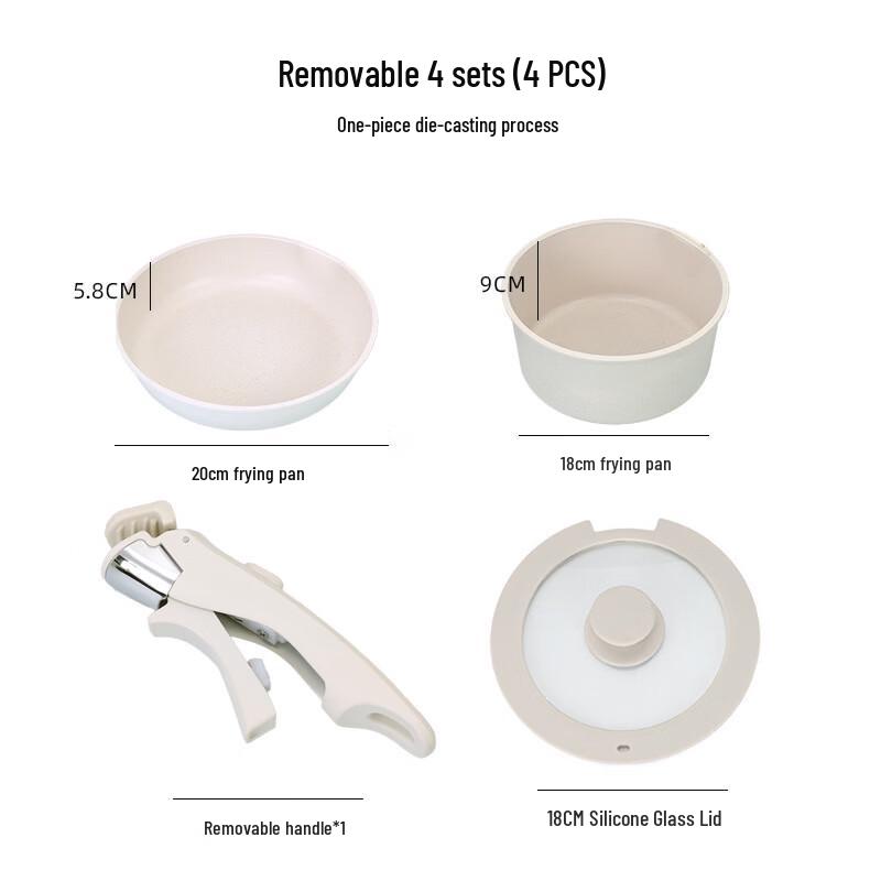 ZISIZ Detachable Handle Non-Stick Frying Pan Set