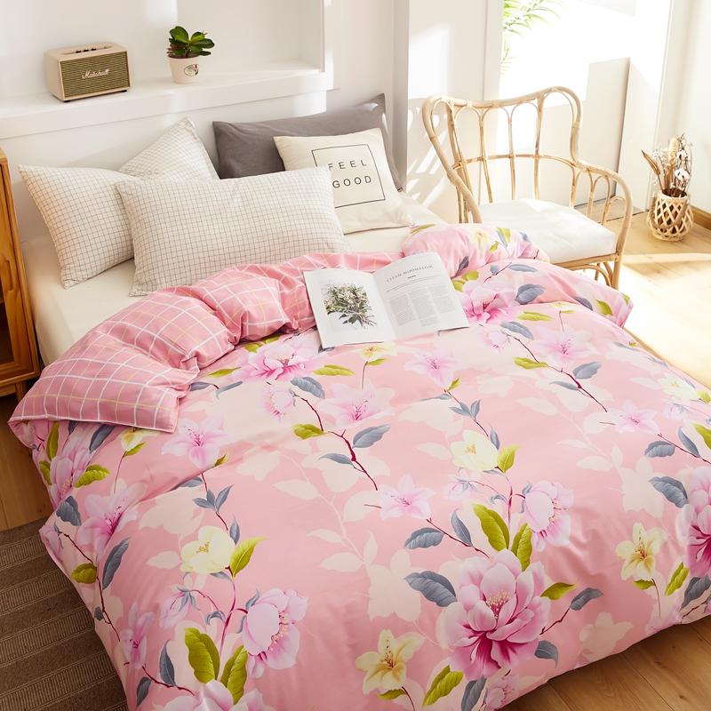 Pink Floral Duvet Cover 100% Cotton Flowers Print Aesthetic Comforter Cover Soft Skin-friendly Bedding for Teens Kids Girls Gift