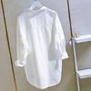 Reine Baumwolle Doppel Tasche Weißes Hemd Frauen Lange-sleeve Bluse Frühling Herbst Tops Revers Mit Knöpfen Unregelmäßige Shirts