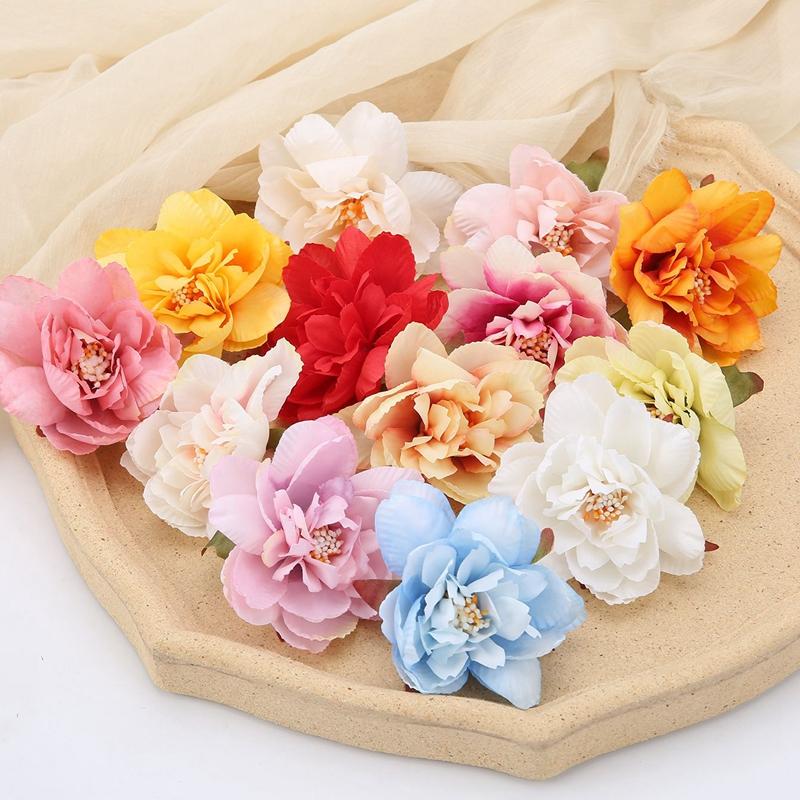 5Pcs Artificial Flowers 7.5cm Fake Flowers Heads for Home Room Dceor Garden Wedding Marriage Decoration Garland Gifts Accessory