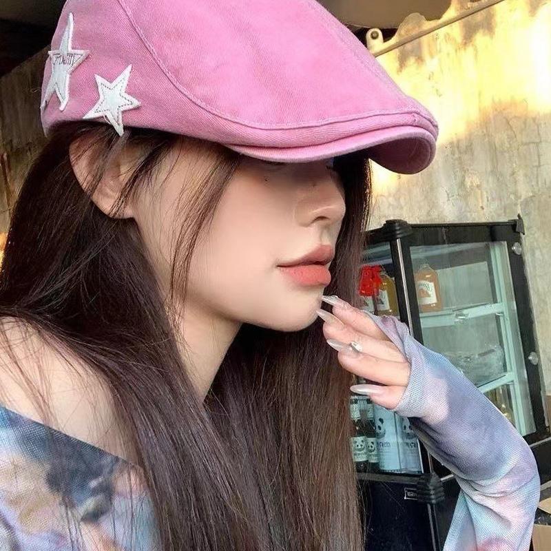 American Retro Star Beret, British Casual Face Enhancing Small Artist Hat, Simple and Versatile, Suitable for Spring and Summer