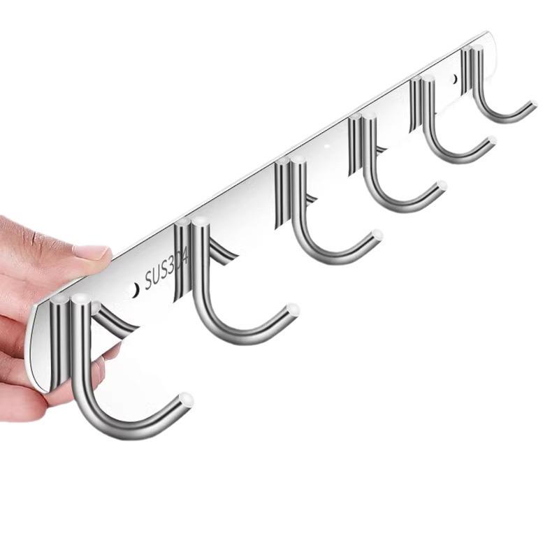 304 Stainless Steel Single Row Coat & Towel Hooks - Strong Load-Bearing for Kitchen & Bathroom