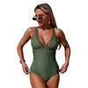 Women Solid Color One Piece Mesh Splicing European Style Swimsuit