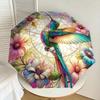 Stained Hummingbird Floral Pattern Automatic Folding Umbrella - Portable 3-Fold Design with Iron Frame, Perfect for Outdoor Use, Festive Gif
