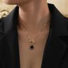 European & American Stylish Black Metal Five-Leaf Clover OT Buckle Necklace for Women