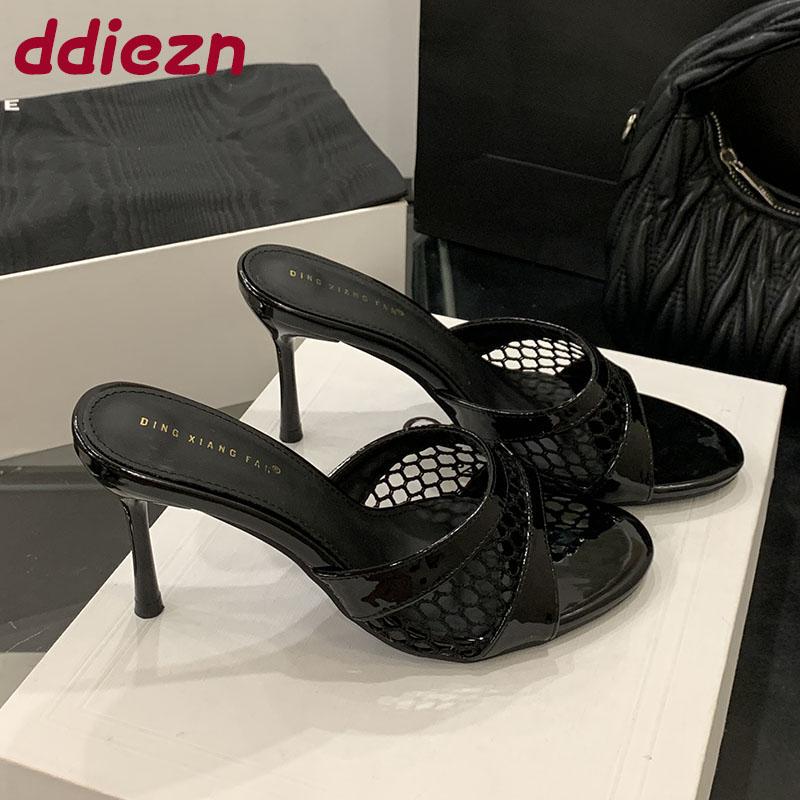 Fashion New In Summer Spring Footwear Thin Heels Women Sandals Shoes Fashion Round Toe Ladies Heeled Sandals Shoes Female Slides Pumps