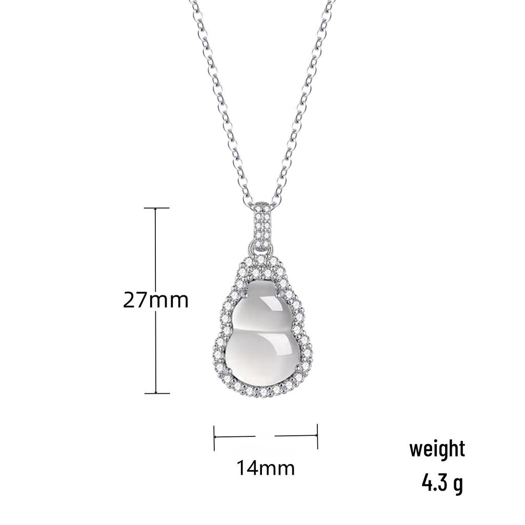 Baishi Hui Natural Chalcedony Fu Lu Gourd Necklace in s925 Sterling Silver Women's Clavicle Chain