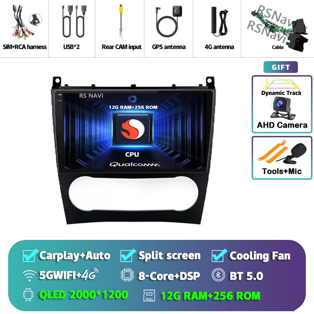 Android 14 Carplay Auto For Benz W203 Car Radio Player Multimedia Stereo Navigation 4G+WIFI AI Voice Head Unit DVD 360 Camera BT