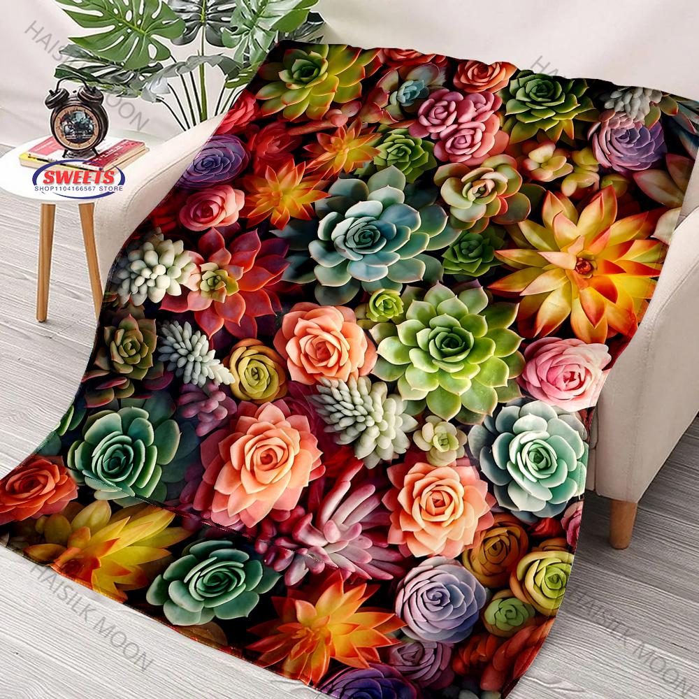Cute Succulent Printed Blanket, Interesting Gift for Son Daughter Husband Friend, LivingRoom Sofa Chair Nap All Seasons Blanket