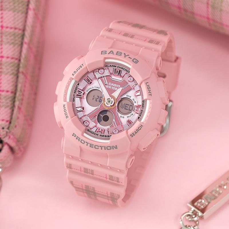 Casio BABY-G series gift box gift bracelet, retro campus style, quartz movement, Japanese and Korean watch, female watch, pink dial BA-130SP-4APFS