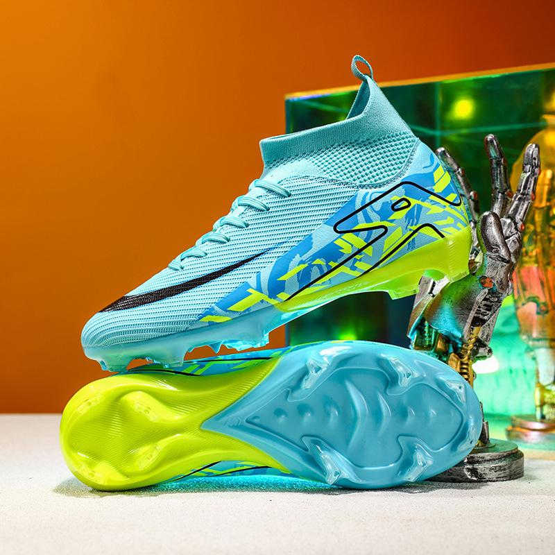 High-top football shoes fly-woven seamless AG nails artificial grass boys and girls adolescent students training shoes