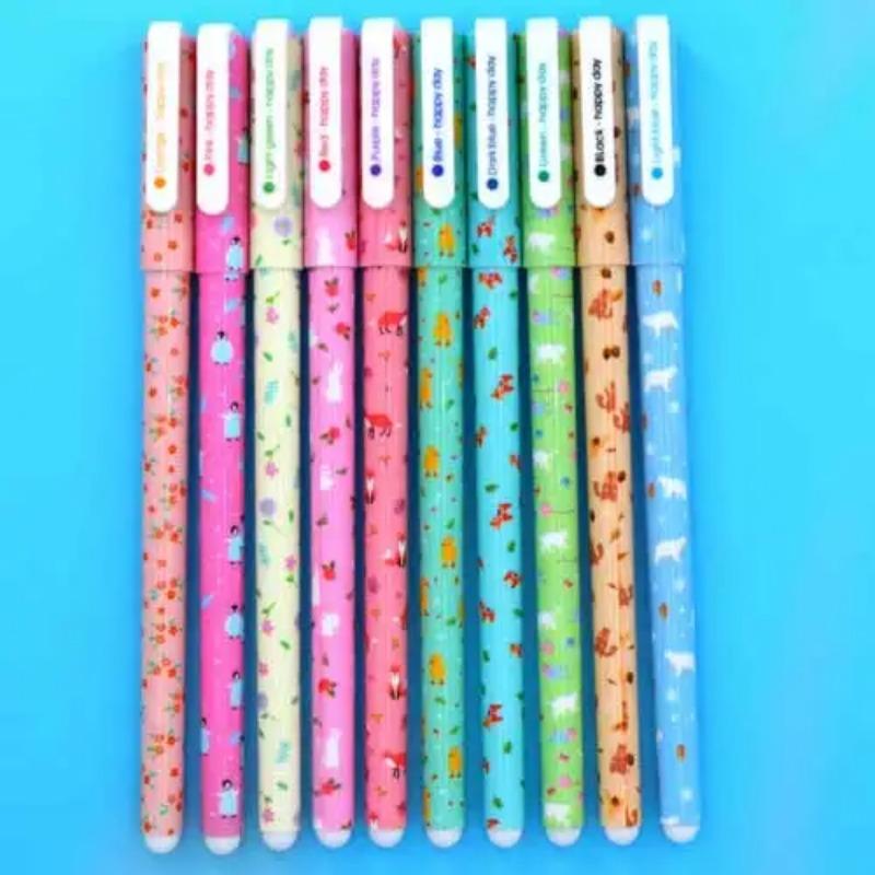 10 Pcs/Kit Adorable Color Pen Flower Animal Starry Star Sweet Flora Colored Gel Pen 05mm Pens for School Kawaii Korean Stationary
