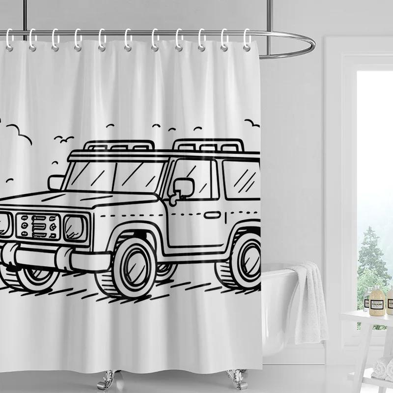 Car Cartoon Shower Curtain Waterproof Bathroom Curtain Bathroom Partition Curtain Universal Home Decor Ins Style