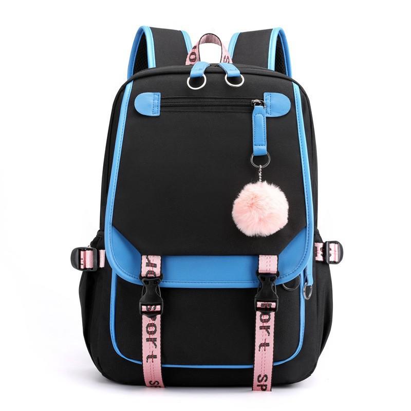 Large Capacity Korean Style Backpack with USB Port Casual Solid Color Multi-compartment Laptop Bag for Students
