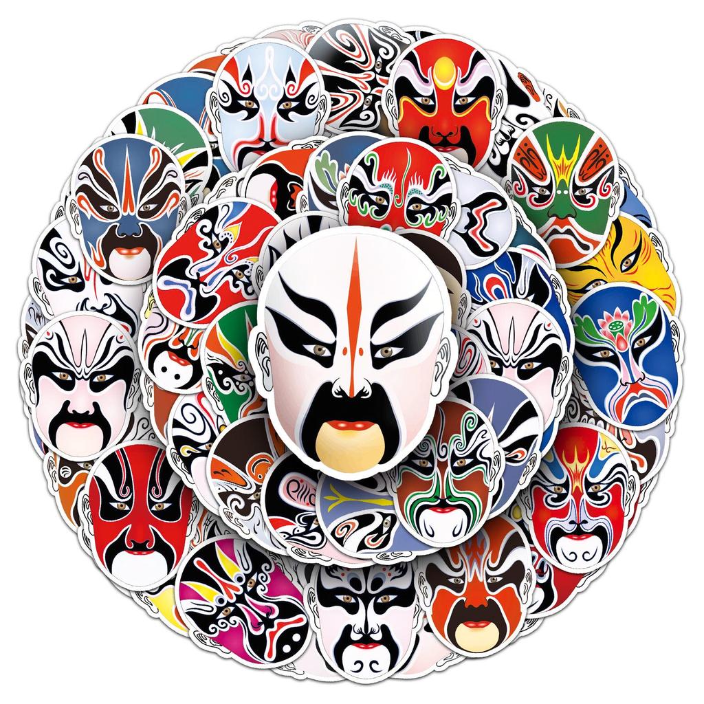 60 Pcs Peking Opera Style Waterproof Stickers for Face-Painting, Luggage, and Thermos Decoration