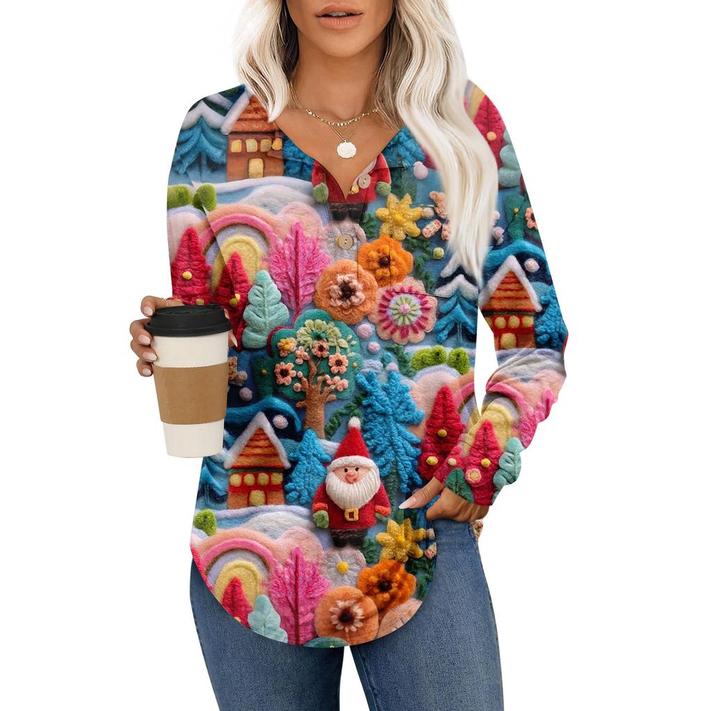 Women's Retro Printed Fashionable Long-sleeved Top