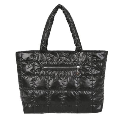APOSITV Women's Quilted Nylon Down Tote Bag, Lightweight, Large Capacity (Black)