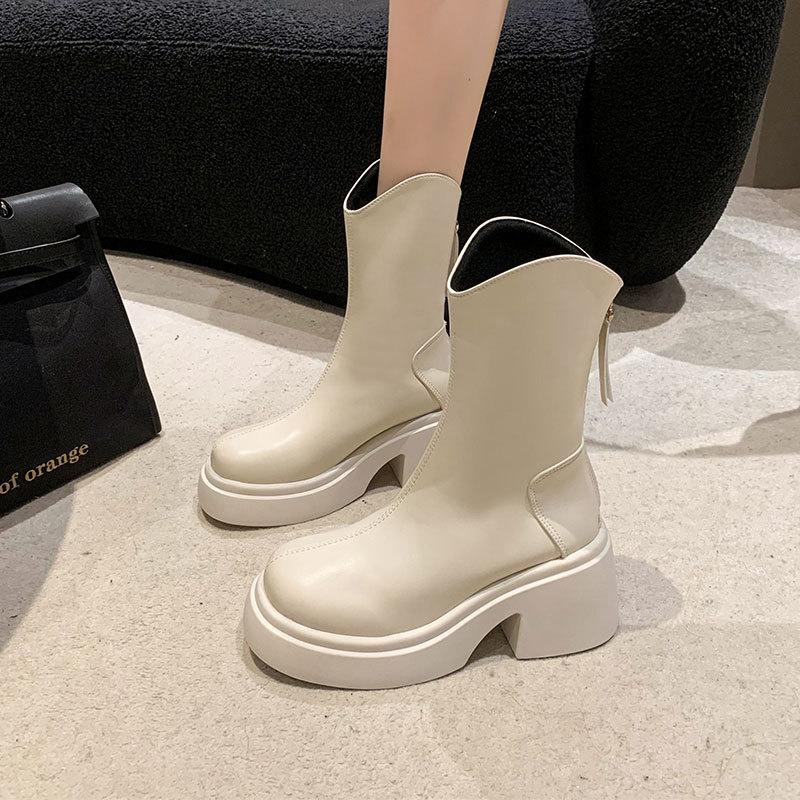 But knee boots women's shoes autumn and winter new V-mouth heightening thick heel thin short boots high thick-soled knight boots