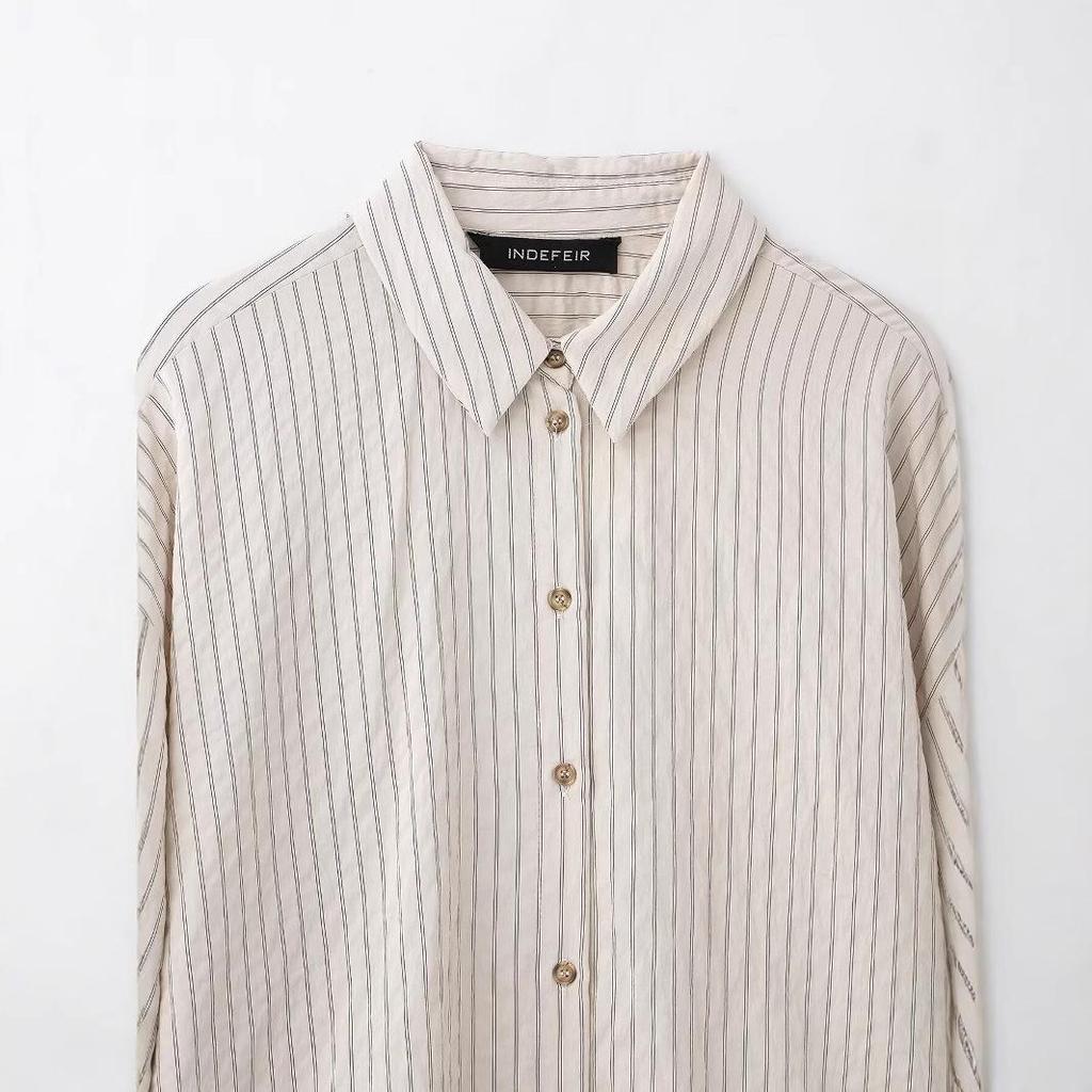 Spring 2025 Women's European & American Style Striped Short Sleeve Shirt with Casual Long Pants